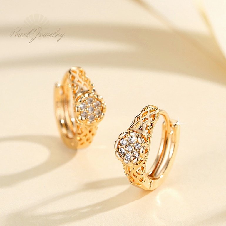 Y820 [COD✔]Anting Titanium Kristal Emas Batu Bata Titanium Korea Tusuk Dewasa Perhiasan Hoop Anting