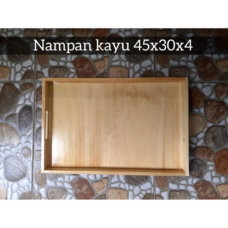 Baki Kayu/Nampan Kayu Jumbo 30x45x4cm Pegangan Datar