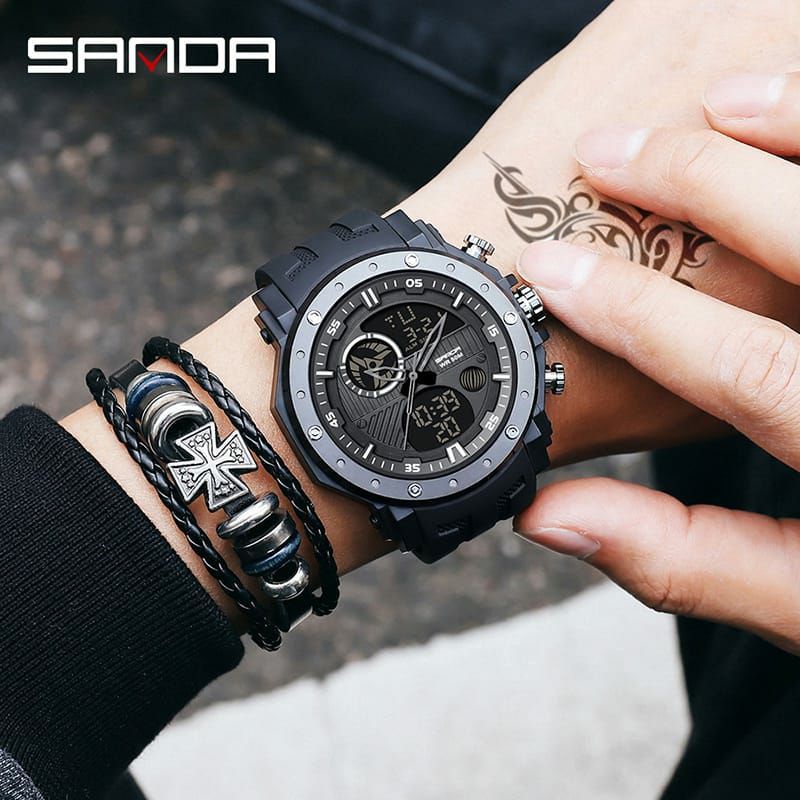 JAM TANGAN SANDA 6012 Jam Tangan Pria Digital Analog Tali Rubber Chronograph Anti Air