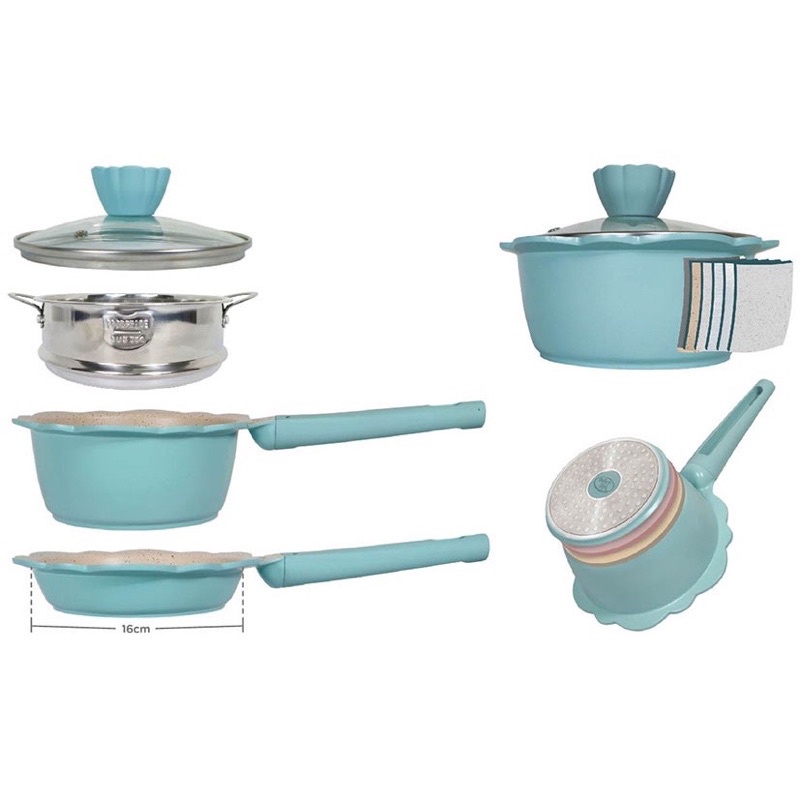 Baby Safe Cookware Set Baby CW001 Babysafe Perlengkapan Masak MPASi Bayi Set Kukusan Rebusan Panci Teflon Penutup Spatula Masak 6Lapis Panci Tebal Anti Lengket