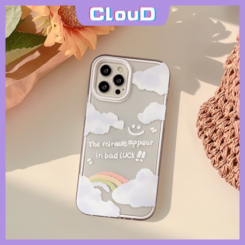 Soft Case Tpu Bening Desain Awan Pelangi Tersenyum Tahan Banting Anti Jatuh 3 In 1 Untuk IPhone 11 13 12 Pro Max XR XS Max X 7 8 Plus SE 2020