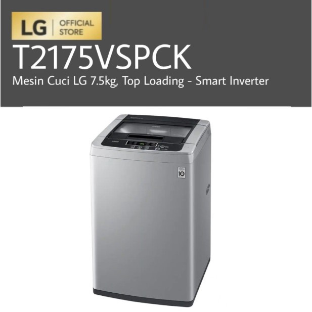 LG Mesin Cuci 1 Tabung Top Loading 7.5Kg Smart Inverter T2175VSPCK