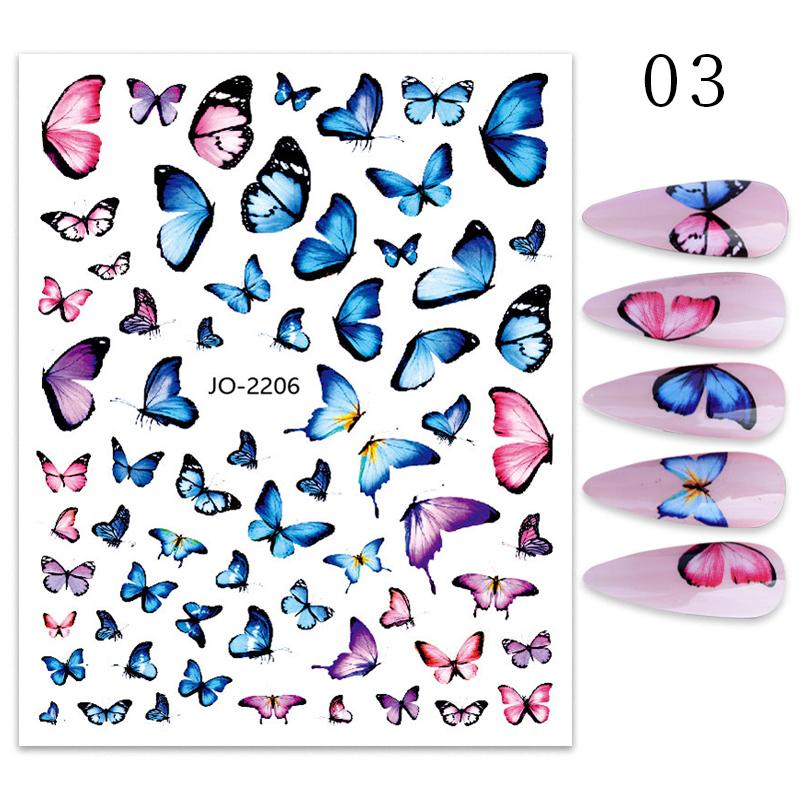 Stiker Kuku 3D Motif Bunga / Daun / Kupu-Kupu Warna Biru Untuk Dekorasi Manicure DIY