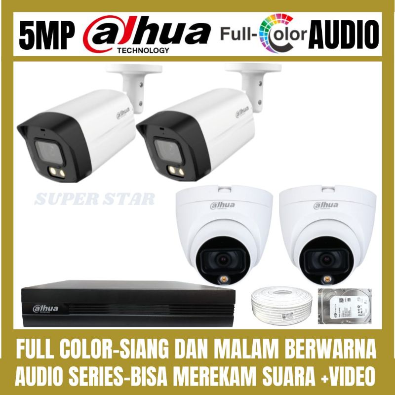 PAKET CCTV DAHUA FULL COLOR 5MP 4 CHANNEL 4 KAMERA AUDIO COLORVU