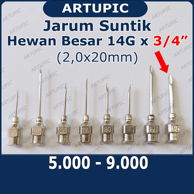 Jarum Suntik Hewan Besar 14G x 3/4 inch Vaksin Ternak Sapi Babi Kuda Vet Needle Stainless Steel