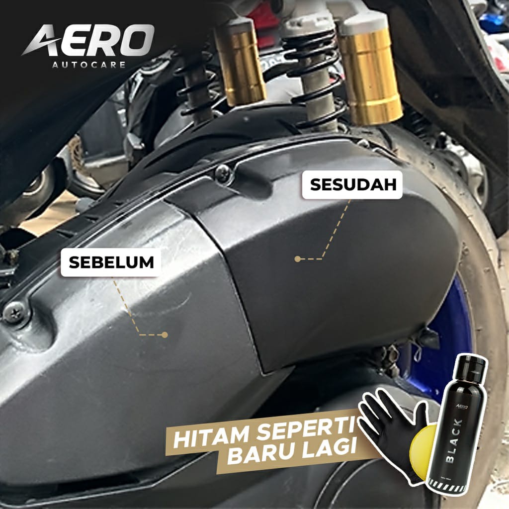 (GRATIS SARUNG TANGAN DAN SPONS) Aero Black penghitam body kendaraan 30 ml