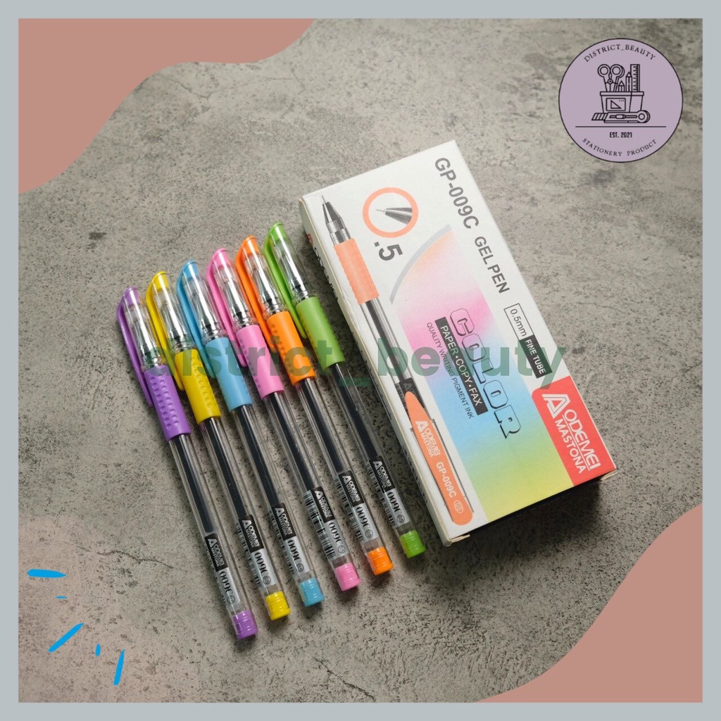 

12 PCS PULPEN MASTONA MULTICOLOR BOLPEN GEL TINTA HITAM PENA MURAH UNIK LUCU