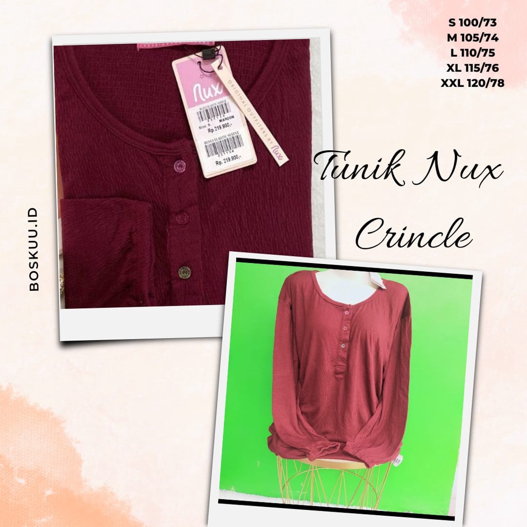 Promo Blouse Kaos Tunik Cewek Lengan Panjang Nux Ladies Crincle Murah