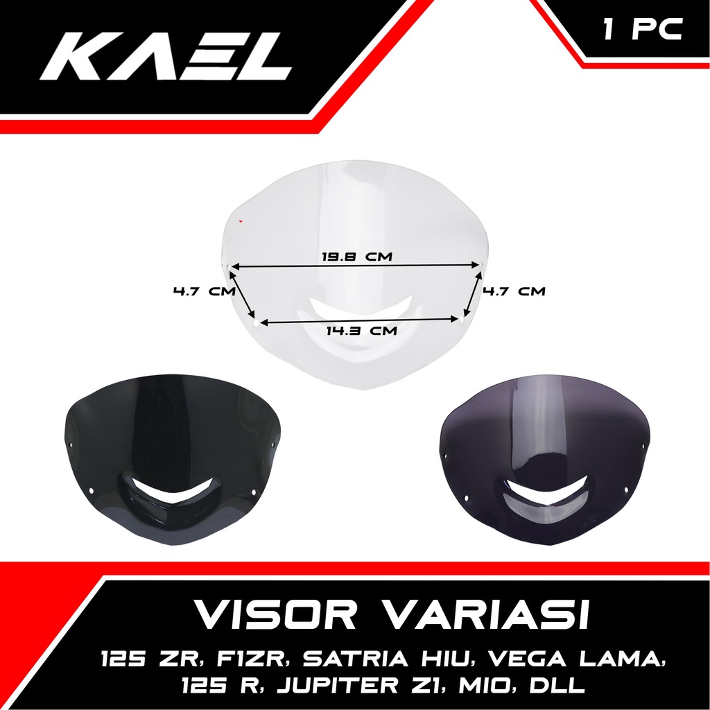 Visor Variasi F1ZR/Satria Hiu 2 Tak/Jupiter Z1/Vega Lama/Grand/125 ZR/125 Z/Mio Windshield-Winsil Hitam-Bening-Smoke-Riben-Ribben Wind-Win Shield-Sil-Sild Windsild