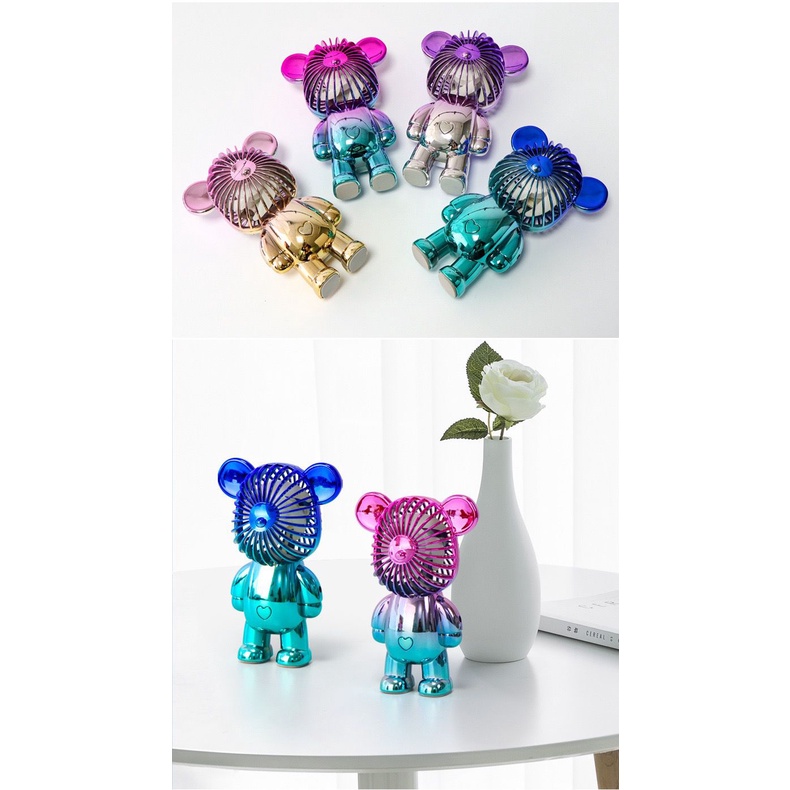 BBS MF 987 Kipas Angin Mini Portable USB Charge Motif BearBrick Warna Gradasi / Kipas Angin Meja / Kipas Angin Genggam / Mini Fan Bear Portable