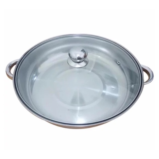 Tempat makan prasmanan bulat tutup kaca 555 fast food serving pan FPG-002B-KD - stainless steel