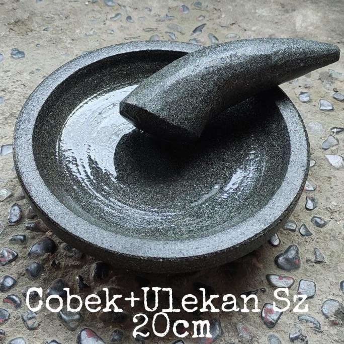 TERLARIS Cobek Batu Asli Plus Ulekan Ukuran 20cm /PERALATAN MASAK SET/PANCI PRESTO/PANCI SET/WAJAN A