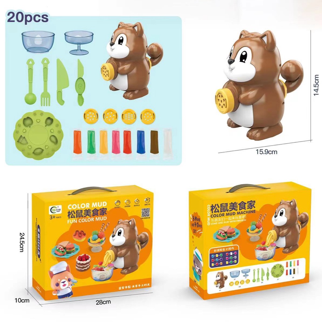 [MS]Mainan Anak Plastisin Dan Cetakan Set Lengkap Motif Dino Dan Tupai / Mainan Lilin Plastisin / Mainan Playdough