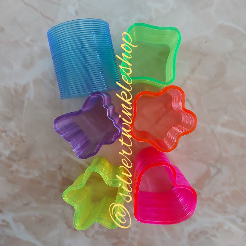 Mainan per pegas warna warni rainbow kecil mini magic spring bentuk bintang bulat kupu kupu geometri