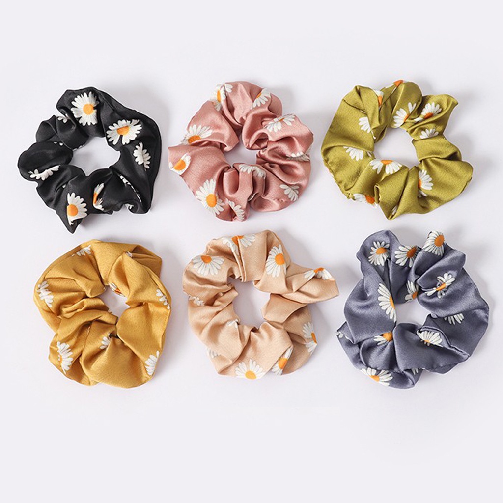 ☀ INDOLAND ☀ Ikat Rambut Ponytail Model Bunga Daisy Bahan Satin Karet Elastis Gaya Korea Untuk Wanita/Scrunchie A069