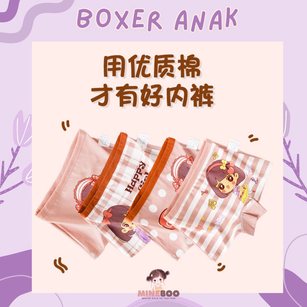 mineboo BOXER ANAK celana dalam anak perempuan CD anak perempuan  Boxer corak anak  HAPPY GIRL