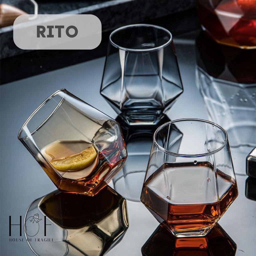 [HOF] RITO Gelas Whiskey Diamond Shape | Whiskey Mojito Glass Kaca Cafe Unik Aesthetic Estetik