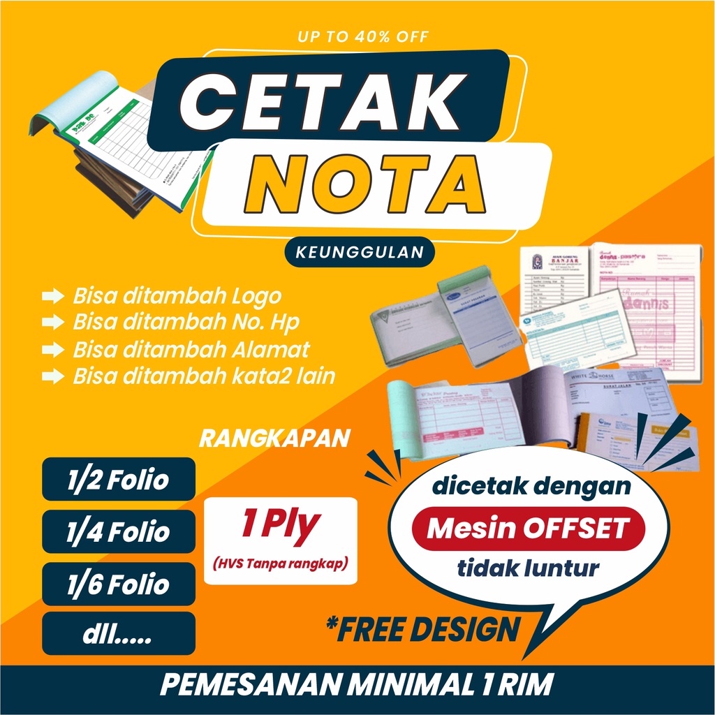 NOTA CUSTOM 1 PLY / KWITANSI / NOTA LAUNDRY /NOTA WARNA