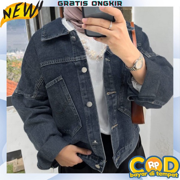 Jaket Levis Oversize Jumbo Big Size Jeans Jacket Denim Wanita Perempuan Cewek Cewe Terbaru Kekinian 