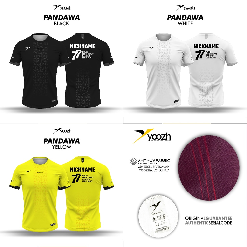 Yoozh Pandawa Appolo BLACK jersey sublim custom kaos badminton yoozh costum terbaru
