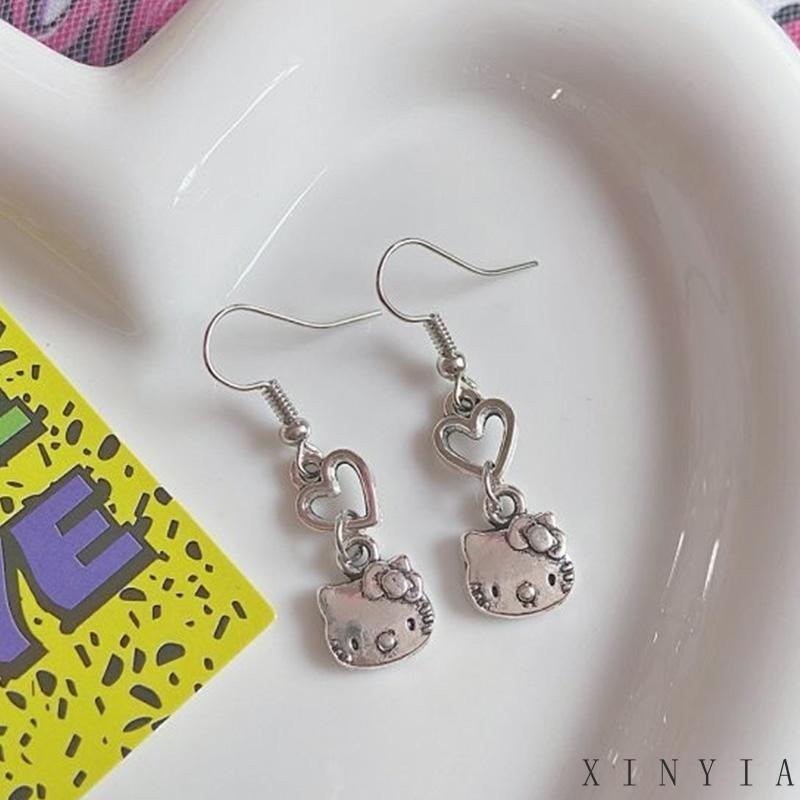 Anting Bentuk Kartun Kucing Bahan Alloy Gaya Retro Untuk Perempuan