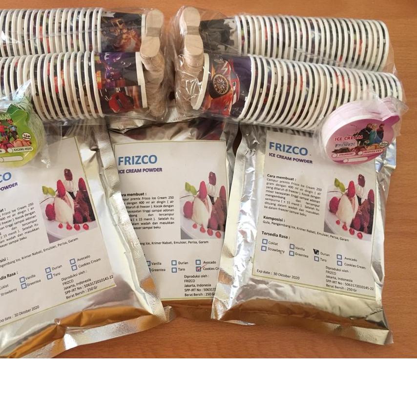 

GRATIS ONGKIR✅Promo FRIZCO Paket Bahan Es Krim (3 bubuk 250gr, cup 50ml 2 slop lengkap)|KD9