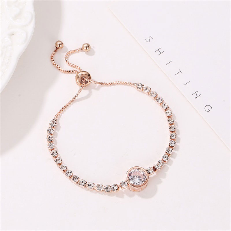 COD✨ Gelang Fashion Rose Gold Love Zircon Gelang Wanita Segar Dan Sederhana / Gelang Fashion Wanita All-Match Temperamen Bulat Berlian Imitasi Serut