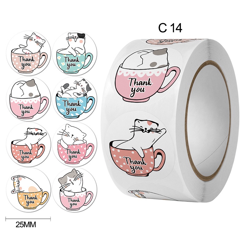 COD✨500 PCS / 1 ROLL STIKER TERIMA KASIH / STICKER THANK YOU Stiker Terima Kasih gs-13#🌟C14-2.5cm