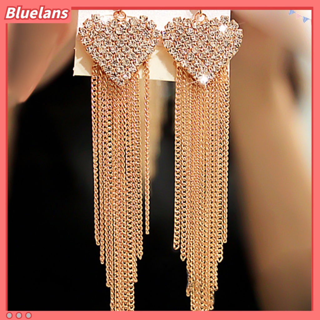 Anting Kait Gantung Panjang Bentuk Hati Hias Berlian Imitasi Untuk Wanita