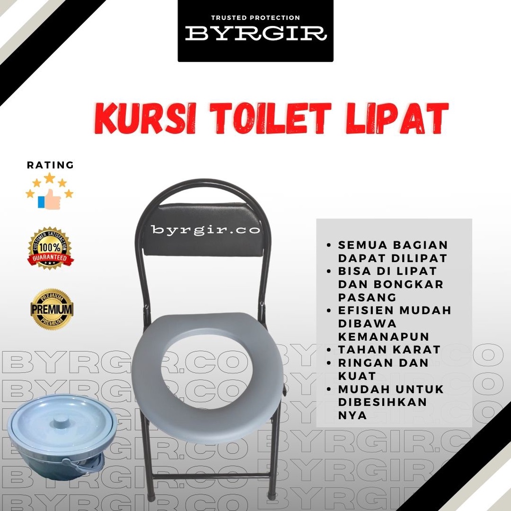 BYRGIR Kursi Toilet Duduk Bangku BAB/BAK Commode Chair Lipat Ringan Mini Lansia Portable Chair WC Tanpa Roda Praktis Good