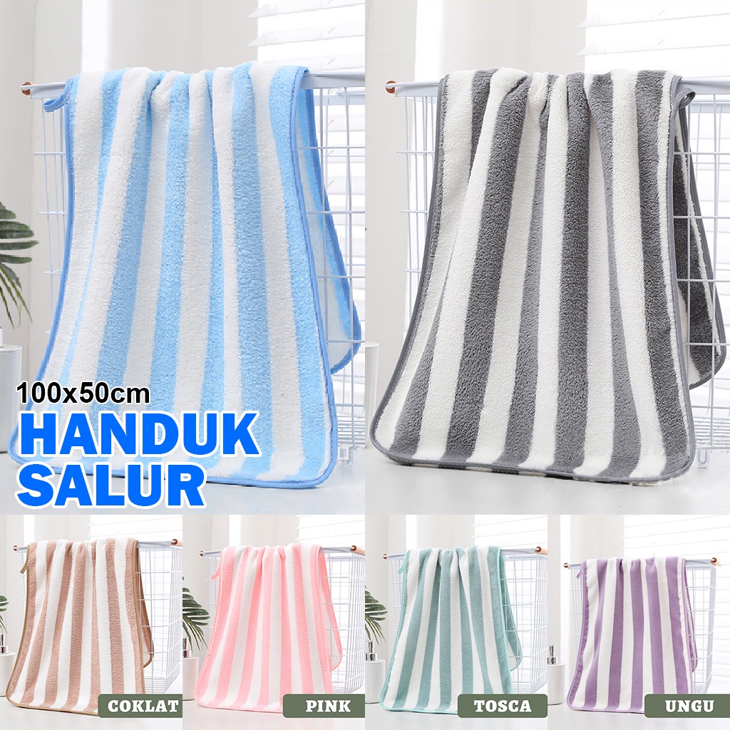 PROMO BISA COD Handuk Mandi Salur Daya Serap Tinggi Ukuran 100cmx50cm 100% Polyester