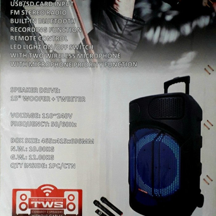 SPEAKER BLUETOOTH PORTABLE ASATRON AJAX 15 INCH KARAOKE + 2 MIC KOPER GARANSI RESMI
