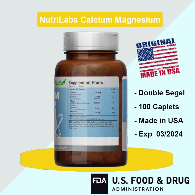 Calcium Magnesium with Vitamin A &amp; D NutriLabs 100 Tablet Not Puritan's Pride NOW Kirkland