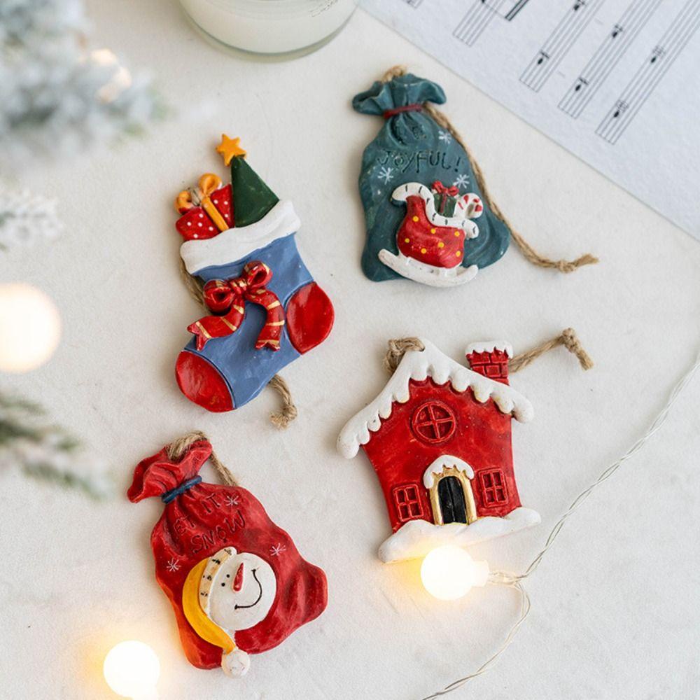 NEEDWAY Needway Christmas Resin Ornaments Resin Hadiah Hiasan Gantung Mainan Anak Pohon Natal Xmas Kaos Kaki Liontin