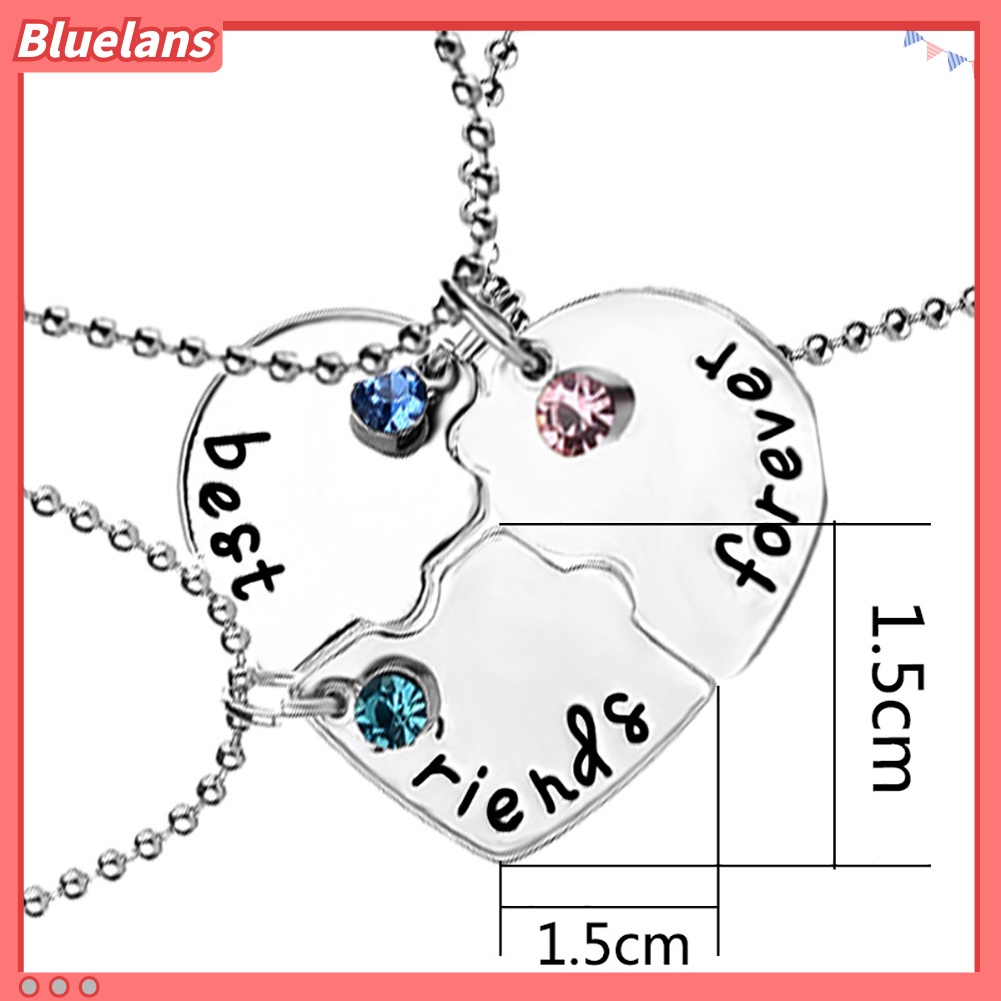 Bluelans 3Pcs Women Best Friends Rhinestone Heart Matching Pendant Necklace Jewelry