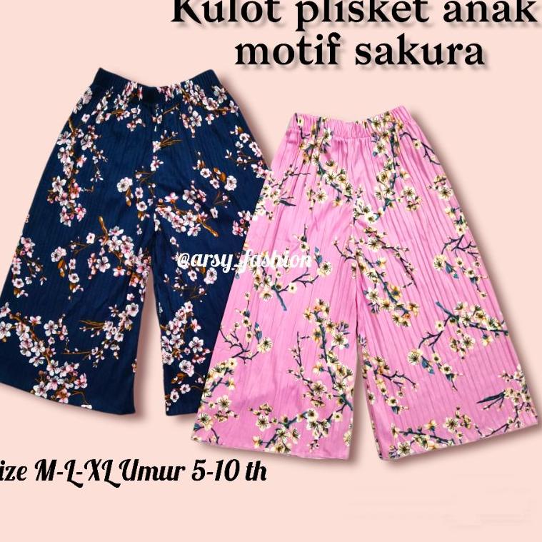 KULOT PLISKET ANAK MOTIF BUNGA SAKURA & CAMELIA muat umur 5-10 th //CELANA ANAK PEREMPUAN "ZW.18Oc22
