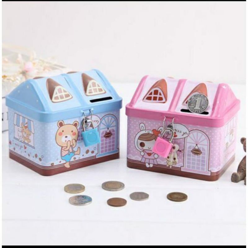 celengan gembok karakter// celengan lucu // celengan bentuk rumah