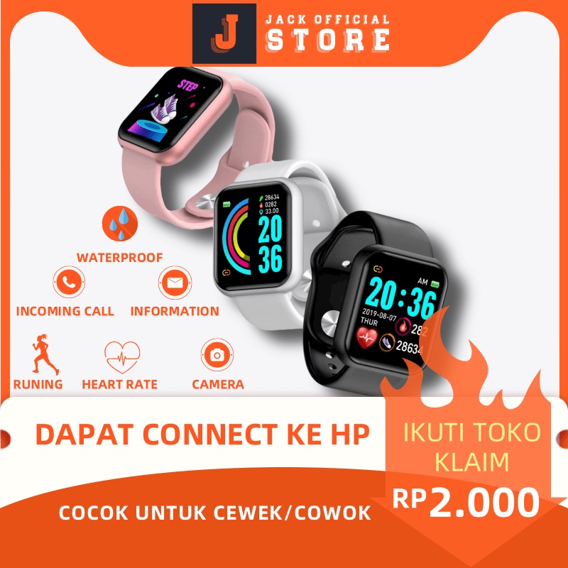 JACKSHOP SmartWatch Sport Bluetooth Smart Watch Pelacak Kebugaran Gelang Pedometer Heart Rate Cocok untuk Cewek/Cowok