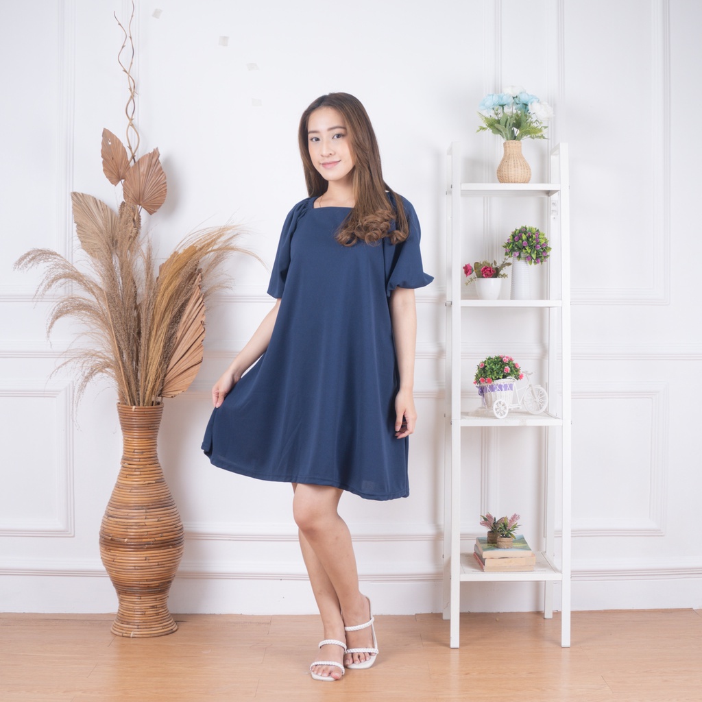 ZASKIYA - DELIVIA DRESS WANITA CREPE FLARIE / DRESS TERUSAN WANITA LENGAN PUFF