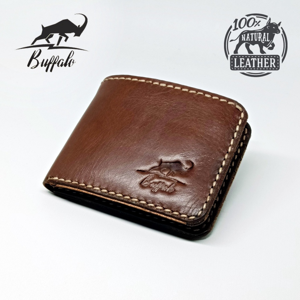 Buffalo Dompet Pria 100% FULL KULIT Asli Model Lipat Handmade Classic Vintage Brown