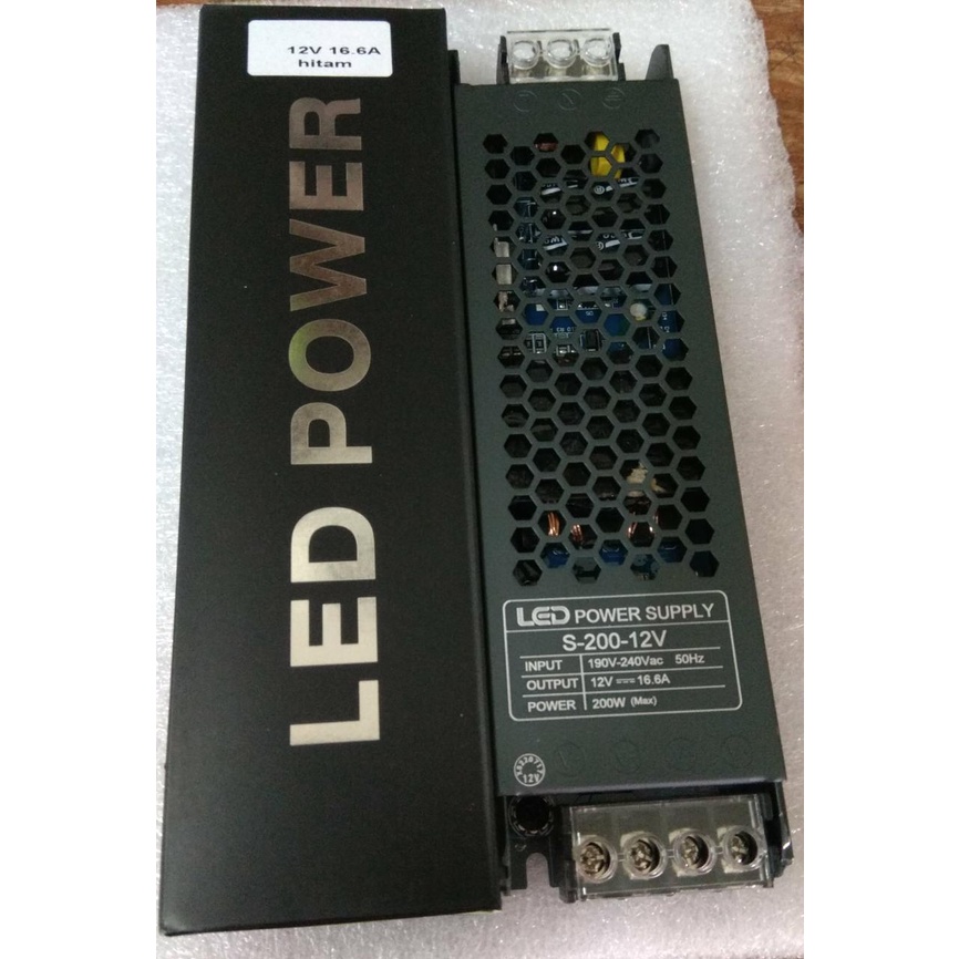 LED Power Supply Switching 12V 16.6A 200W Body Slim Hitam