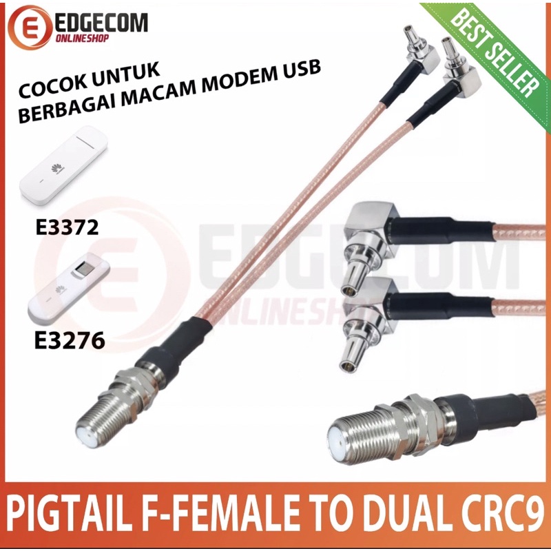 Kabel Pigtail Dual CRC9 ke F female panjang 30CM