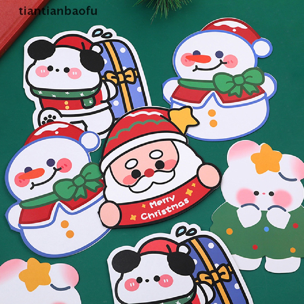 5pcs Kartu Ucapan Selamat Natal Dan Tahun Baru Desain Santa Claus Pohon Natal Untuk Hadiah