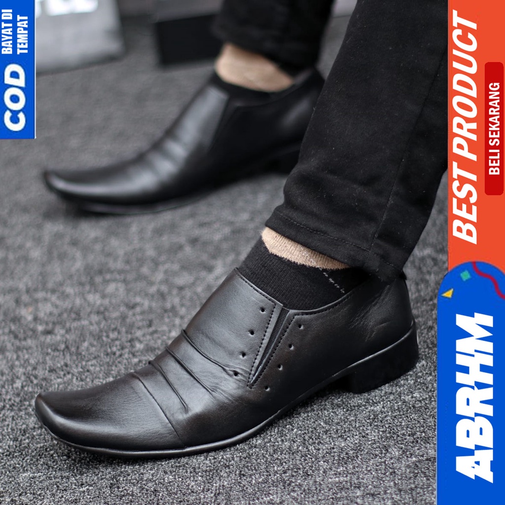 Sepatu Pantofel Kerja Kantor Kulit Asli Formal Hitam Pria Abrhm Rempel Slop