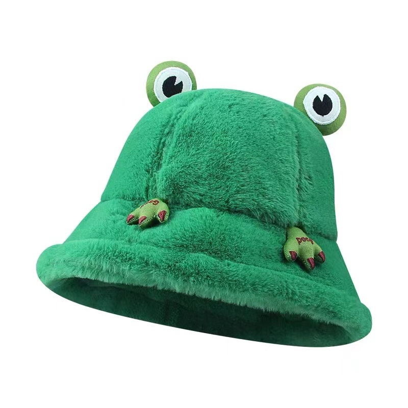 Ins Topi Bucket / fisherman Pria / Wanita Bahan plush Desain Katak Kartun Hangat Untuk Musim Gugur / Dingin