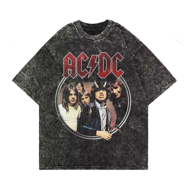 Kaos Oversized Washing Vintage T-shirt Band AcDc Washed Tee