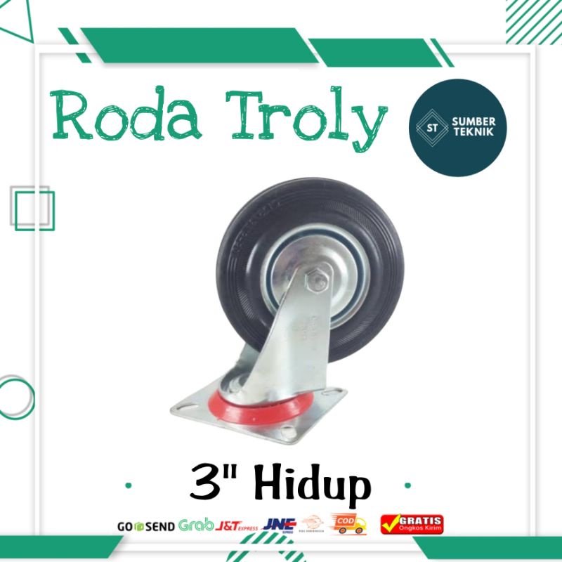 Roda Gerobak Troli Troly Karet Hidup 3 Inch / Roda Karet 3 Inch