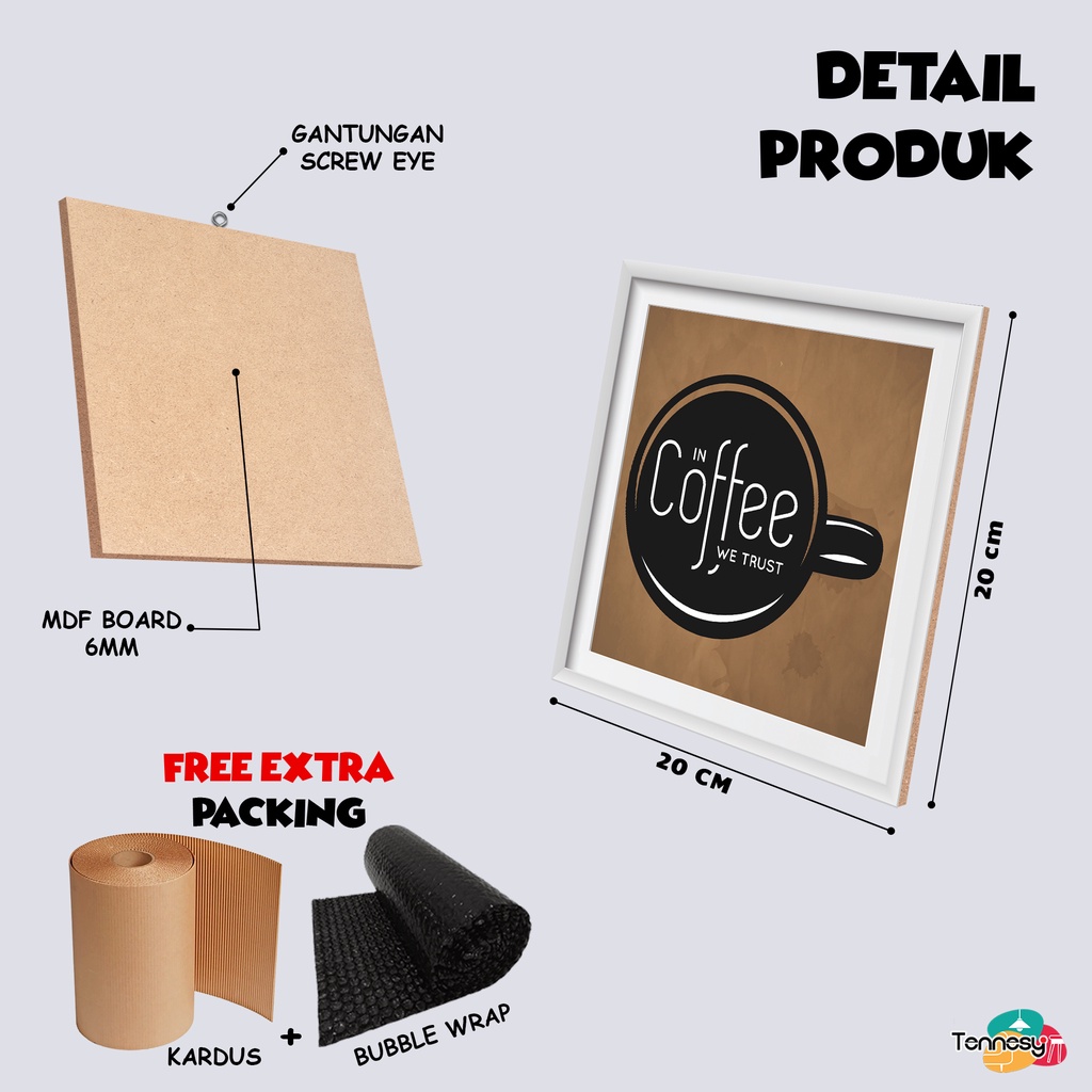 TENNESY HIASAN DINDING COFFEE QUOTE 20x20CM MOTIVASI KOPI WALL DECOR PAJANGAN KAYU DEKORASI DINDING KAMAR TIDUR RUMAH