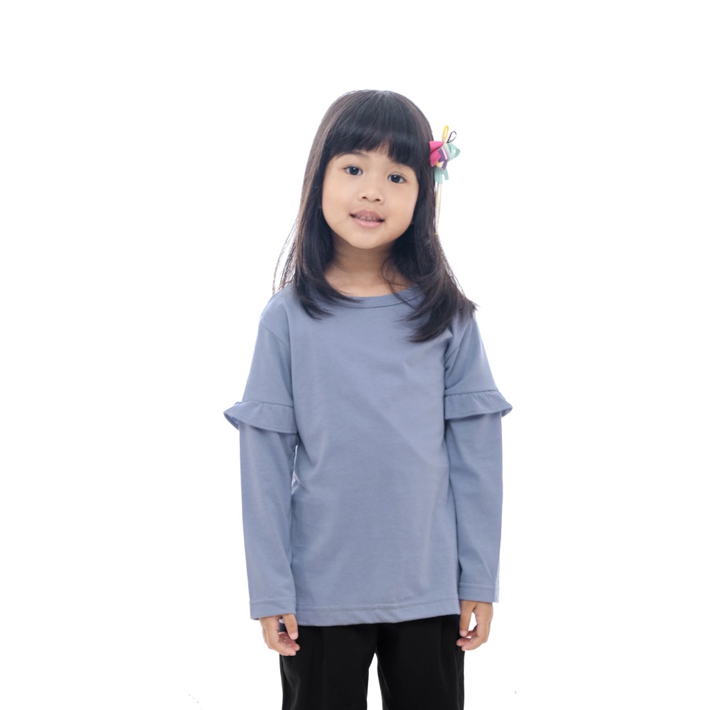 BAJU ANAK PEREMPUAN / KAOS ANAK PEREMPUAN / PAKAIAN ANAK CEWEK POLOS RAMPEL TANGAN DUSTY BLUE BRAND SUPERKSIDCLOTH 1 - 11 TAHUN