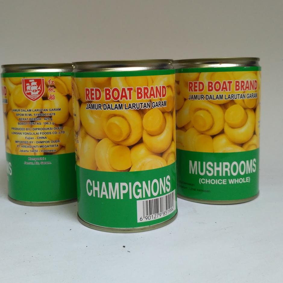 

High Quality--Jamur Dalam Larutan Garam 425gr RED BOAT BRAND Champignons / Jamur Kaleng
